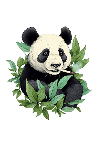 StoryGift Romania Sticker Cu Urs Panda, Frunze, Fum, Tigara, Natura, Animal, ...