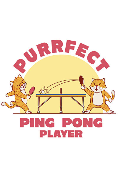 StoryGift Romania Sticker 15 Cm Cu Mesaj Purrfect Ping Pong Player, Pisici, Minge, Joc, Paleta, Cu Margini Albe,