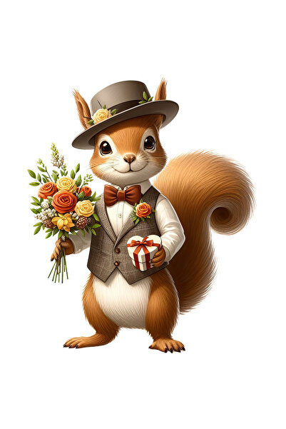 StoryGift Romania Sticker Eticheta 40CM cu o veverita vesela care tine un buc...