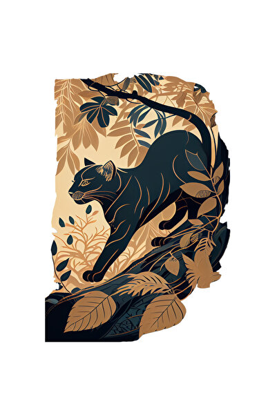 StoryGift Romania Adhesive Sticker 90CM With Panther, Jungle, Feline, Tree, Branch, Cat Lovers, with Borders