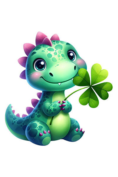 StoryGift Romania Sticker Adeziv 90CM cu un pui de dinozaur, verde, trifoi cu...