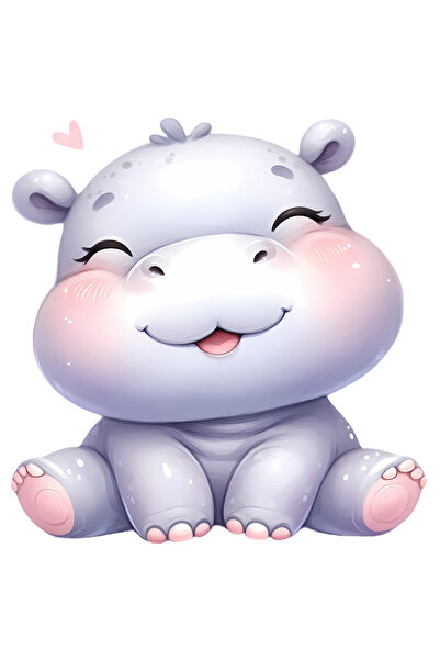 StoryGift Romania Sticker Adeziv 90CM cu o femela hipopotam micuta, imbujorat...