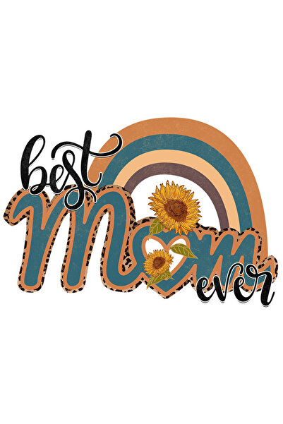 StoryGift Romania Sticker Eticheta 40CM cu mesajul "Best Mom Ever", ilustratie, mama, cea mai buna, flori, aprec