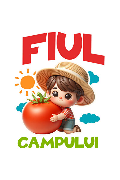 StoryGift Romania Sticker Autocolant 70CM Adeziv Fiul campului baiat cu palarie mar rosu cu Margini Albe, PVC V