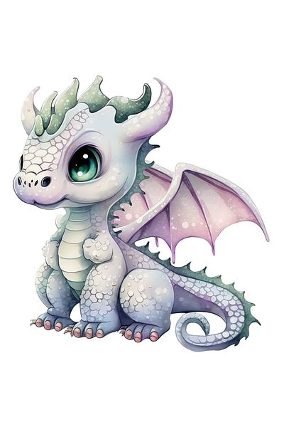 StoryGift Romania Sticker Eticheta 50CM cu un pui de dragon, vesel, ilustratie, ochi sclipitori, verde, gri, cre