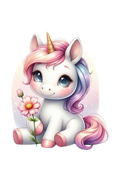 StoryGift Romania Sticker Eticheta 50CM cu un unicorn vesel, ilustratie, floa...