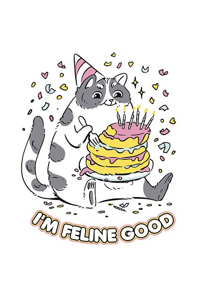 StoryGift Romania Sticker Eticheta 50CM Cu Mesaj Amuzant In Engleza I'm Feline Good, Ma Simt Bine, Pisca, Aniver