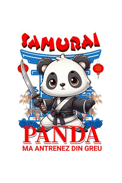 StoryGift Romania Sticker Label 50CM with Panda Bear Samurai With Karate Costume And Swords Ninaj Text Train Me