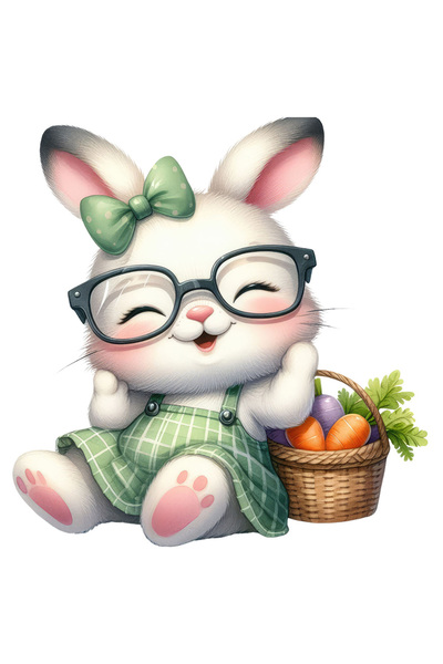 StoryGift Romania Sticker Eticheta 50CM cu o iepuroaica in rochita verde, ilu...