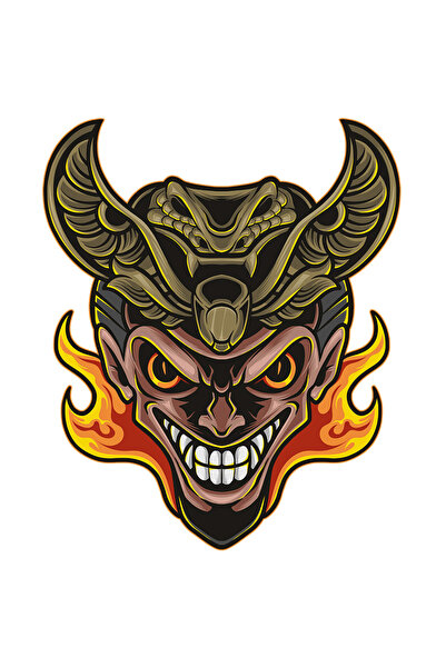 StoryGift Romania Sticker Autocolant 70CM Cu Demon, Flacari, Aripi, Cobra, Barba, Zambet, cu Margini Albe, PVC