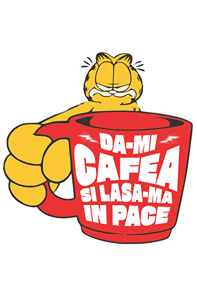 StoryGift Romania Sticker Autocolant 70CM cu Pisica Grafield Cu cana De Cafea...