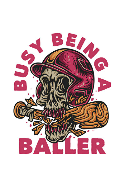 StoryGift Romania Sticker Autocolant 70CM Cu Mesaj In Engleza Busy Being A Baller, Baseball, Craniu, Bata, cu M