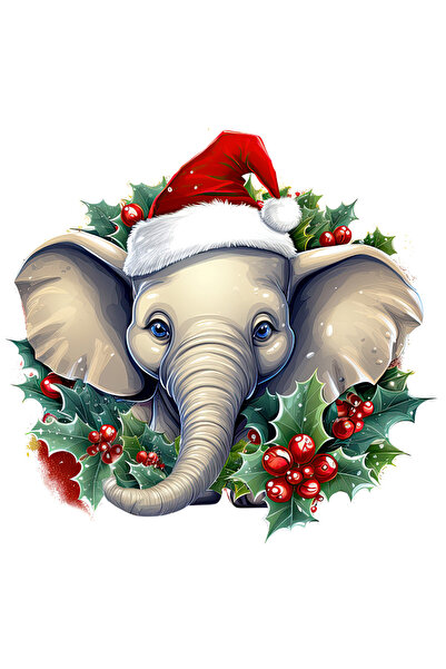 StoryGift Romania Sticker Eticheta 50CM cu un elefant cu caciula de Craciun, ...