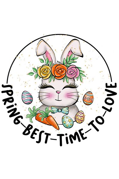 StoryGift Romania Sticker Eticheta 40CM cu un iepuras cu mesajul "Spring - Best - Time - To - Love", Paste feric