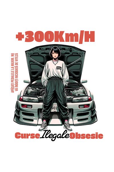 StoryGift Romania Sticker Adeziv Fata Stil Anime Cu Masina Curse Ilegale Obsesie Viteza Cu Margini Albe, Pvc