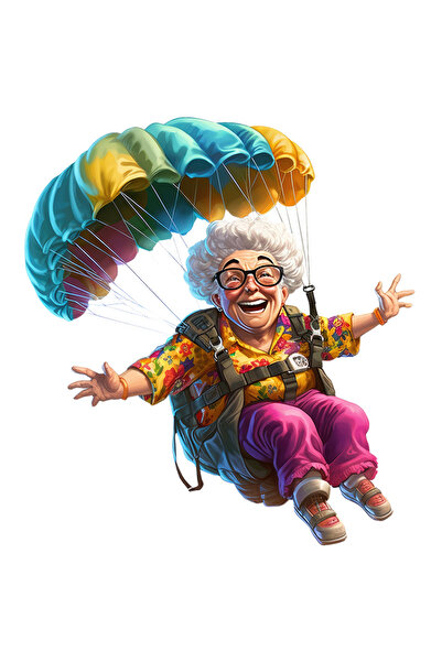 StoryGift Romania Sticker 70CM sticker with an elderly woman parachuting, ill...
