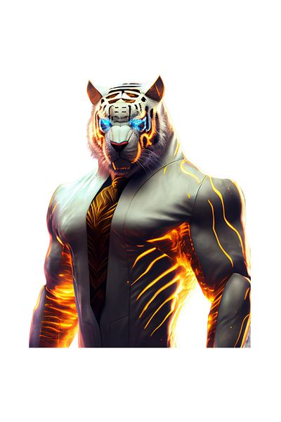 StoryGift Romania Sticker Label 50CM White Tiger, Costume, Fantasy, Fighter, Muscle, with White Edges, PVC Viny