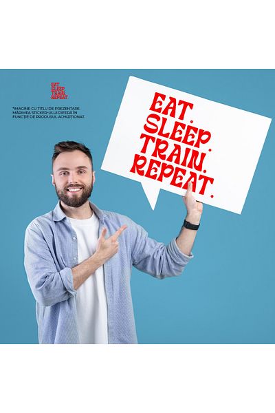 StoryGift Romania Sticker Label 50CM Exterior with the text "Eat. Sleep. Train. Repeat." - eat sleep travel