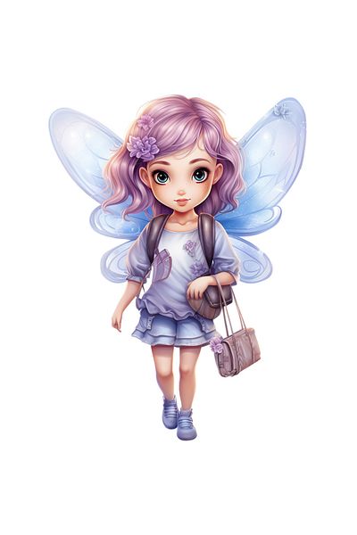 StoryGift Romania Sticker Adeziv 90CM cu o fetita cu aripi de zana care se duce la scoala, ilustratie, eleva, in