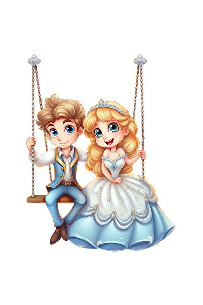 StoryGift Romania Sticker Adeziv 90CM cu o printesa si un baiat care se dau i...