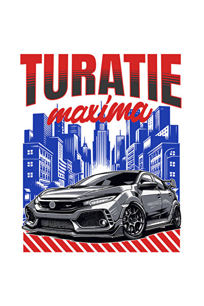 StoryGift Romania Sticker Eticheta 40CM cu Masina Puternica Moderna De Curse Oras Cu Cladiri Inalte Text Turatie