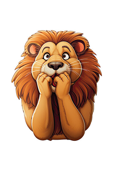 StoryGift Romania Sticker Adeziv 90CM cu un leu speriat, ilustratie, fricos, tremura de frica, uimit, socat, cu