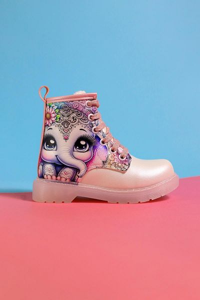 Limoya Lovise Cartoon Character Printed Lace-Up Kids Boots