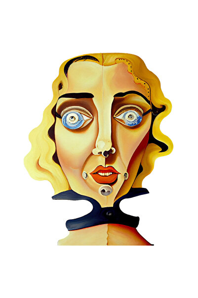 StoryGift Romania Sticker Autocolant 70CM Cu Portret Femeie Cusuta Blonda, Caricatura, Buze Rosii, Tinuta Guler,