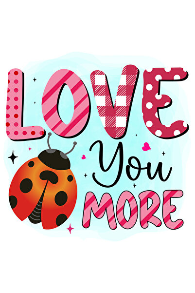 StoryGift Romania Sticker Eticheta 50CM cu o buburuza cu mesajul "Love you more", inimioare, fundal albastru, st