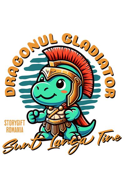 StoryGift Romania Sticker Eticheta 40CM cu Dragon Cu arumra Si Capa De Gladiator Text Sunt Langa Tine Copii Dese