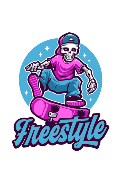 StoryGift Romania Sticker Eticheta 40CM Cu Mesaj Freestyle, Skateboard, Schelet, Stele, Cerc, cu Margini Albe,