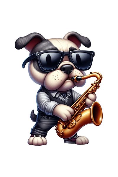 StoryGift Romania Sticker Adeziv 90CM cu un caine cu ochelari care canta la saxofon, ilustratie, pentru iubitori