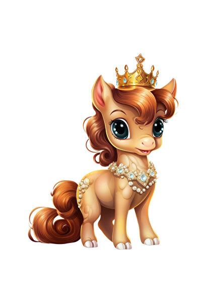 StoryGift Romania Sticker Eticheta 40CM cu un ponei care poarta o coroana regala, ilustratie, nobilime, importan