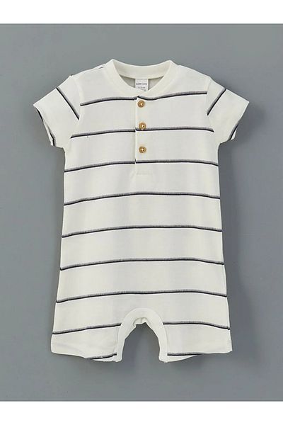 LC Waikiki Ecru Crew Neck Baby Boy Combed Cotton Jumpsuit