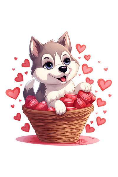 StoryGift Romania Sticker Autocolant 70CM cu o catelusa Husky care sta intr-u...