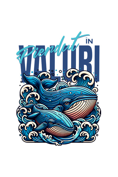 StoryGift Romania Sticker Eticheta 40CM Adeziv pierdut în valuri balene in ma...