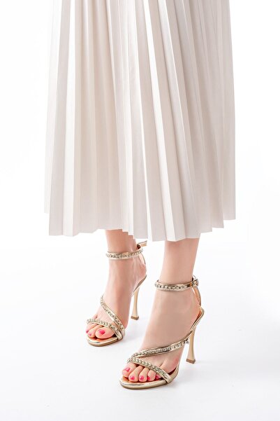 serkanseyyid A-20 Gold Stone Vivet Platform Heeled Women's Shoes