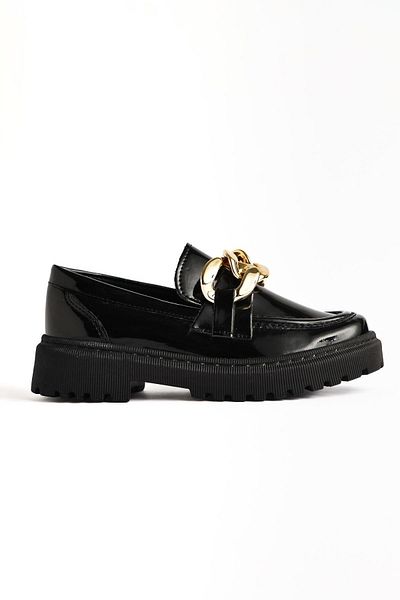 Limoya Fiori Black Patent Leather Buckle Detailed Children's Moccasin