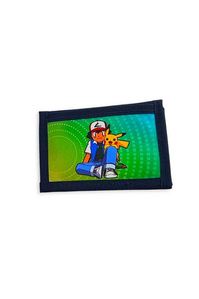 Bebek Özel Velcro Boys Wallet Zipper Wallet Colorful Ash and Pikachu Printed Wallet