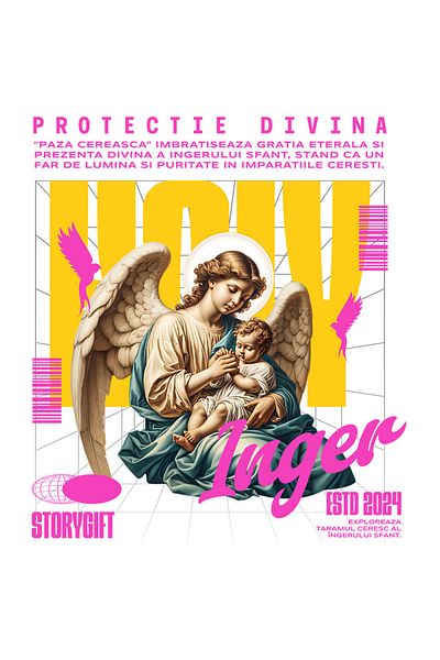 StoryGift Romania Divine Protection Sticker - Guardian Angel with White Borders, PVC Vinyl 90 cm
