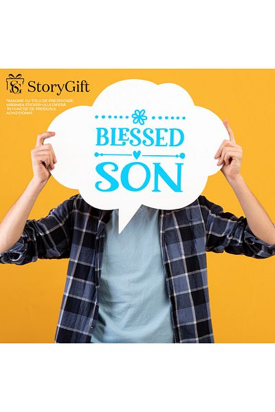 StoryGift Romania Sticker Eticheta 40CM Exterior cu textul in engleza "Blessed son" - fiu binecuvantat parinti b