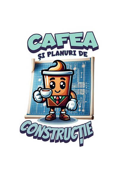 StoryGift Romania Sticker Autocolant 70CM Adeziv Pahar Vesel Arhitect Mesaj Cafea si planuri de constructie cu M