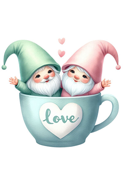 StoryGift Romania Sticker Adeziv 90CM cu doi Gnomi Fericiti, cu mesajul LOVE, cu Margini Albe, PVC Vinyl 90 cm