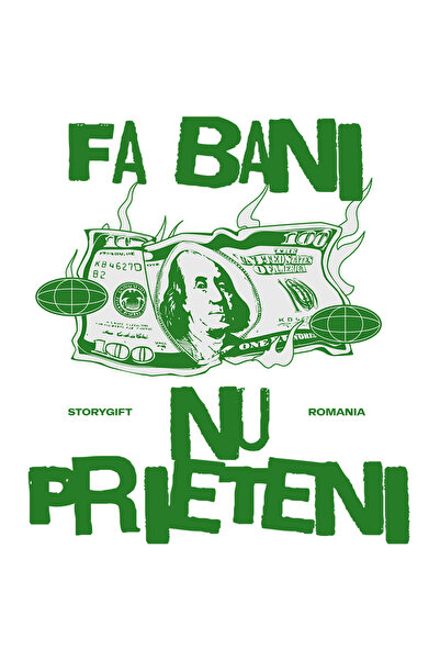 StoryGift Romania Sticker Autocolant 70CM Adeziv bancnota in flacari text fa bani nu prieteni cu Margini Albe, P