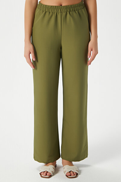 Ritnice Women's Sasha Cool Texture Waist Elastic Khaki Palazzo Trousers