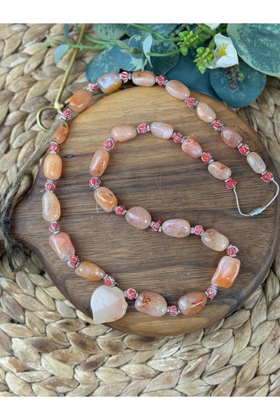 SEDEF TAKI Turuncu taş kolye