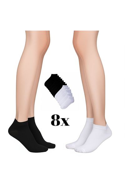 GLANZEND Unisex Black and White 8 Pairs Cotton Basic Sports Socks