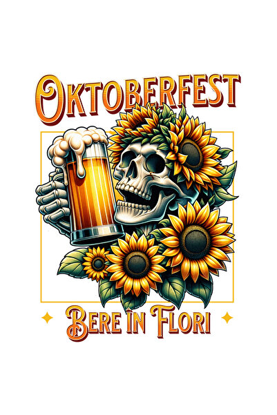 StoryGift Romania Sticker Adeziv Oktoberfest, Bere În Flori Schelete Cu Halba De Bere Cu Margini Albe, Pvc V