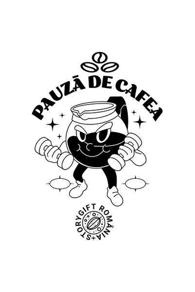StoryGift Romania Sticker Eticheta 40CM Adeziv Pauza de cafea cana cafea ridicand greutati cu Margini Albe, PVC