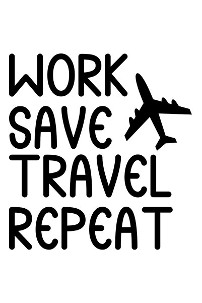 StoryGift Romania Sticker Eticheta 40CM Exterior cu un avion si textul in engleza "Work, save, travel, repeat" -